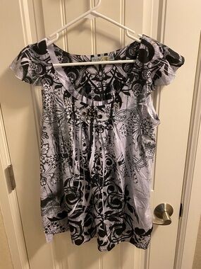 Unity World Wear L Top Sublimation Black White Blouse Metal Bling Shirt Lg Large